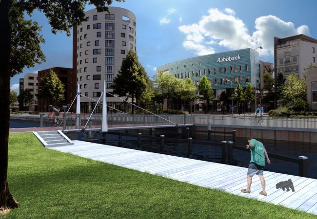 Twee fietsbruggen over Het Kanaal in Assen