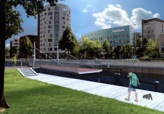 Twee fietsbruggen over Het Kanaal in Assen